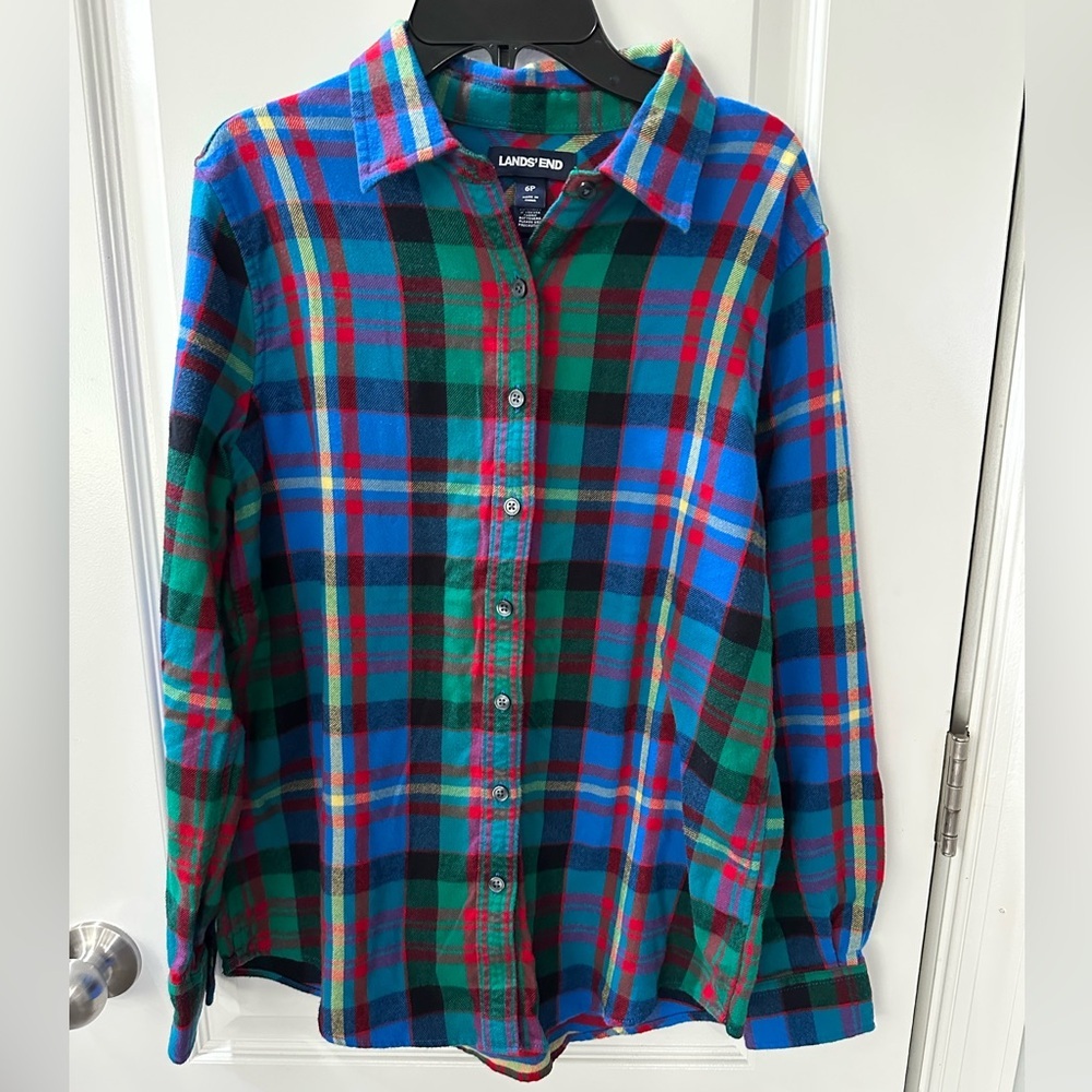 Lands' End Women’s Multicolor Plaid Flannel Shirt - Size 6P